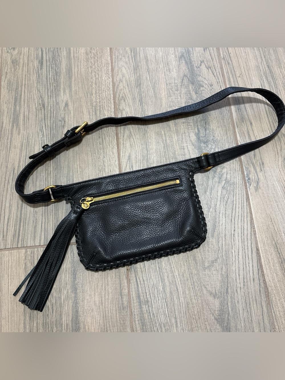 Hobo Twig Belt Black Genuine Leather Tassel Adjustable Strap Brass Hardware